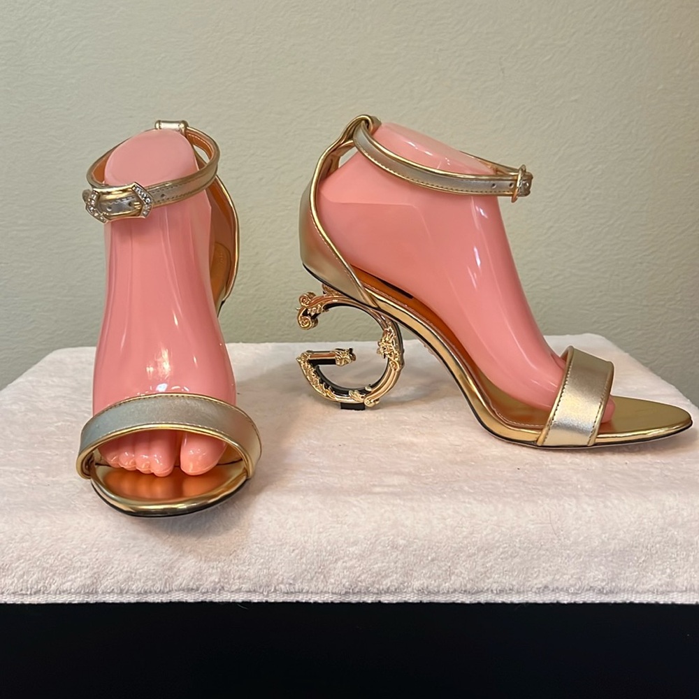 Gorgeous Gold And Silver Sandals Ankle Strap Rhinestone Buckle Unique Heels 41